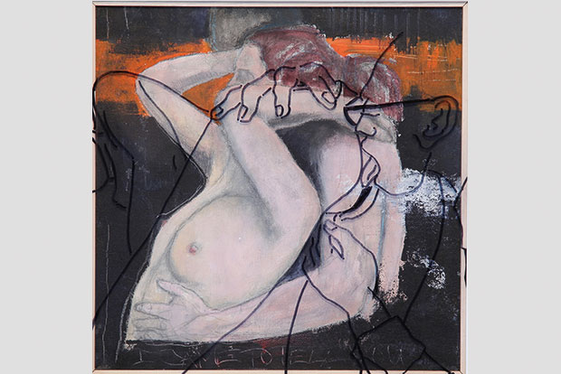 Tusche auf Plexiglas und Oel auf Leinwand, 30 x 30, 2012 cm